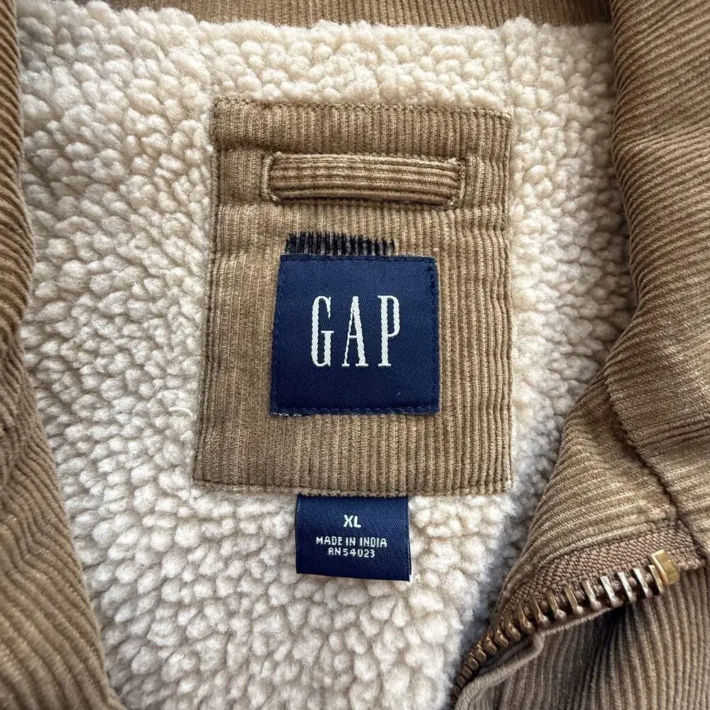 VTG Y2K Gap Corduroy Jacket Mens sz XL Tan Sherpa Lined Western Boho